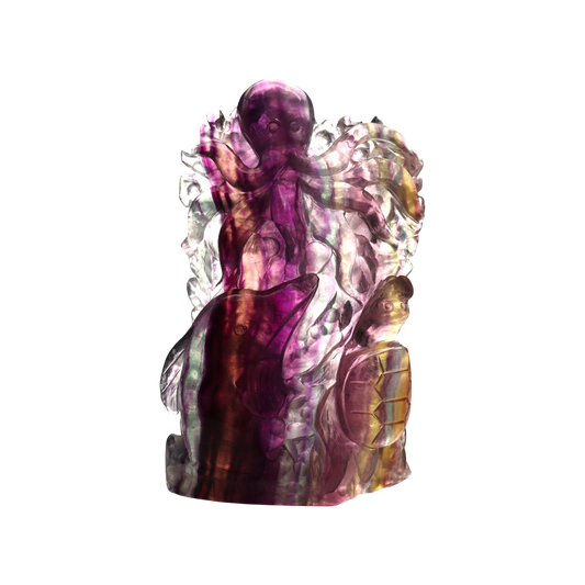 Multi-Coloured Fluorite Carving Octopus, Dolphin , Turtle
