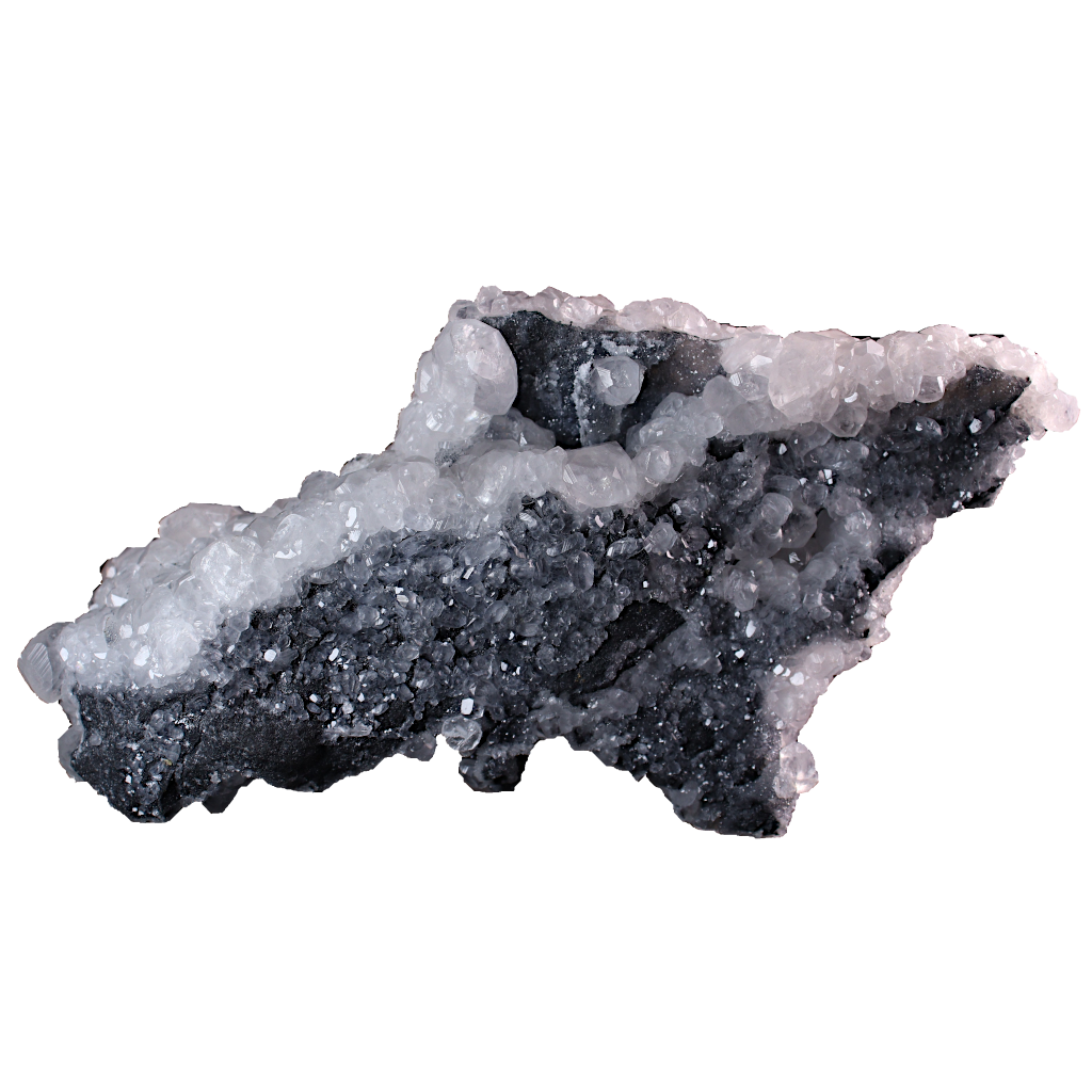 Calcite on Black Druzy Quartz