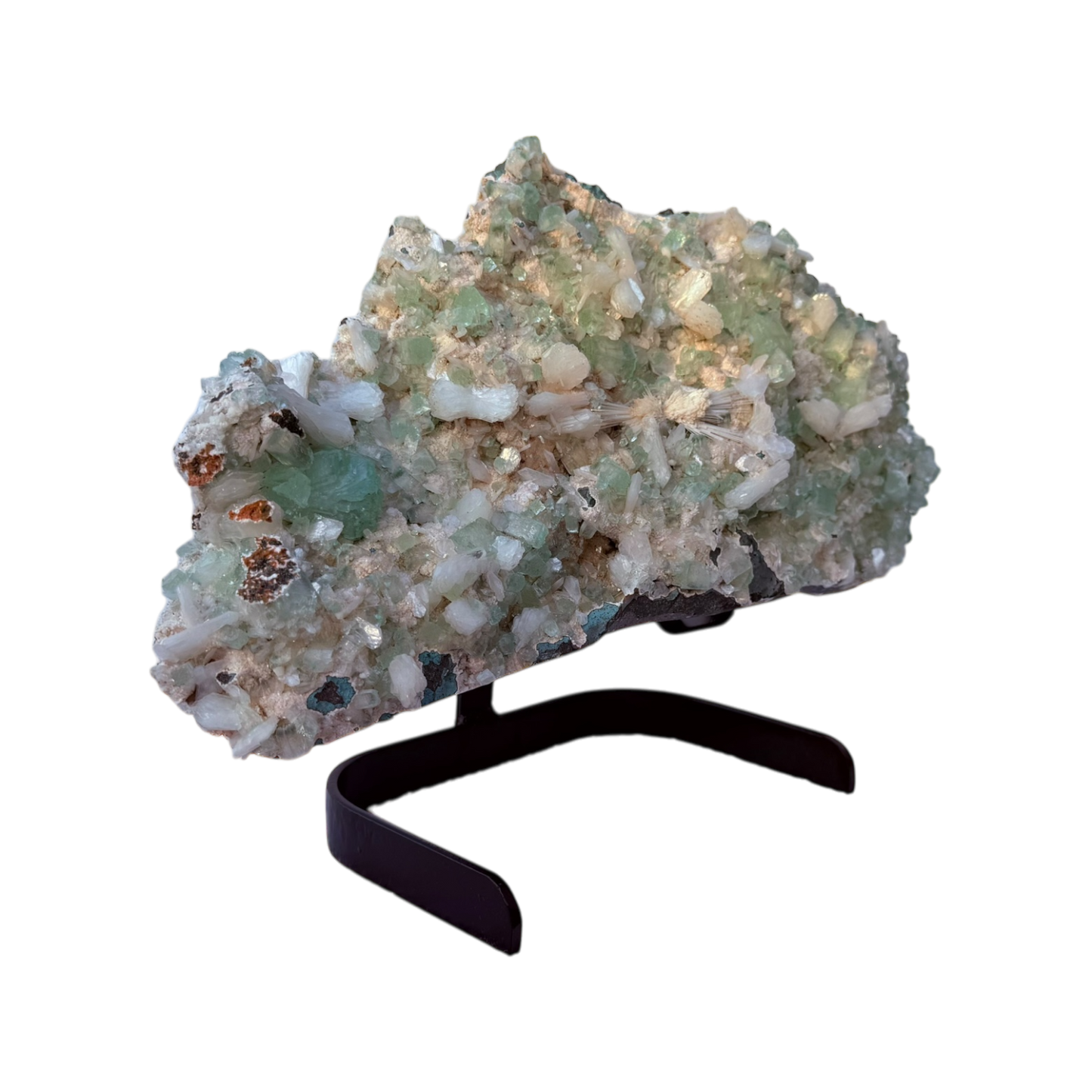Green Apophyllite with Stilbite and Scolecite