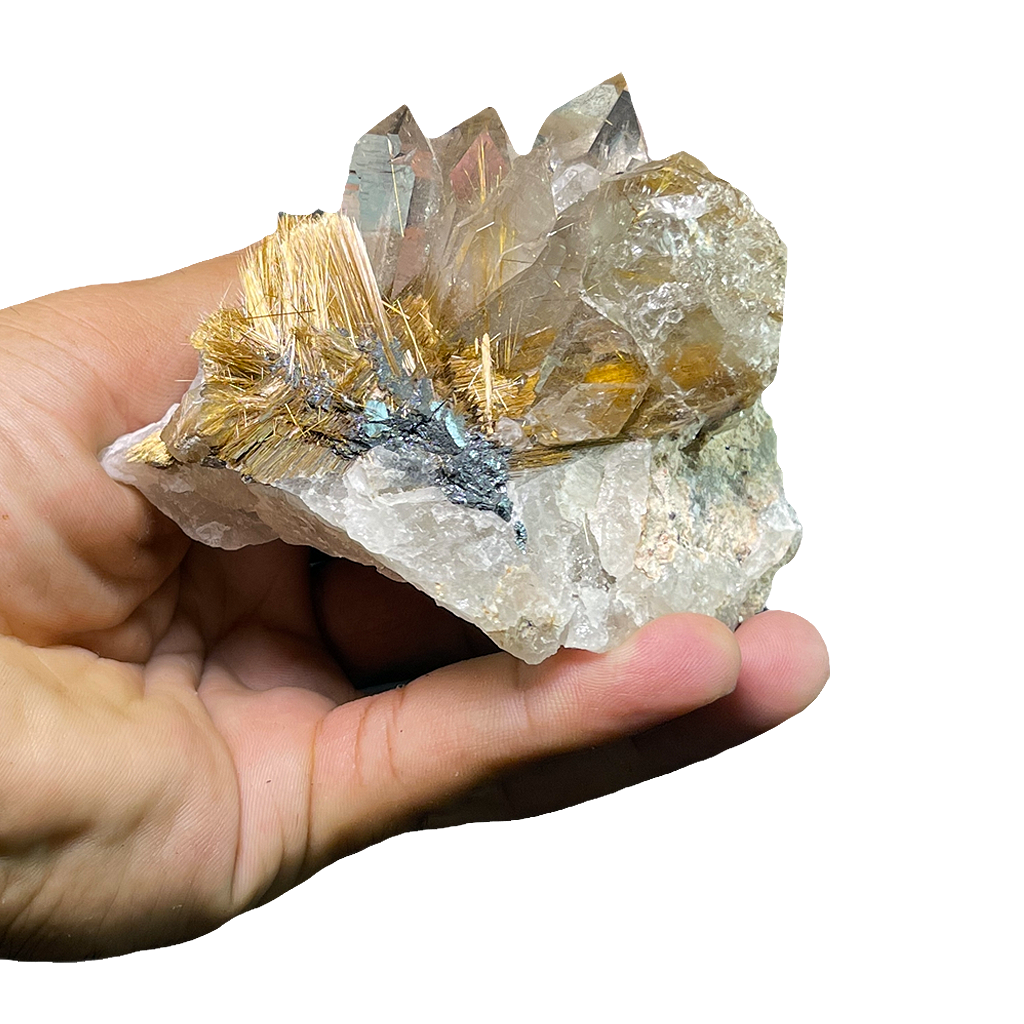 Golden Rutile Quartz with Hematite