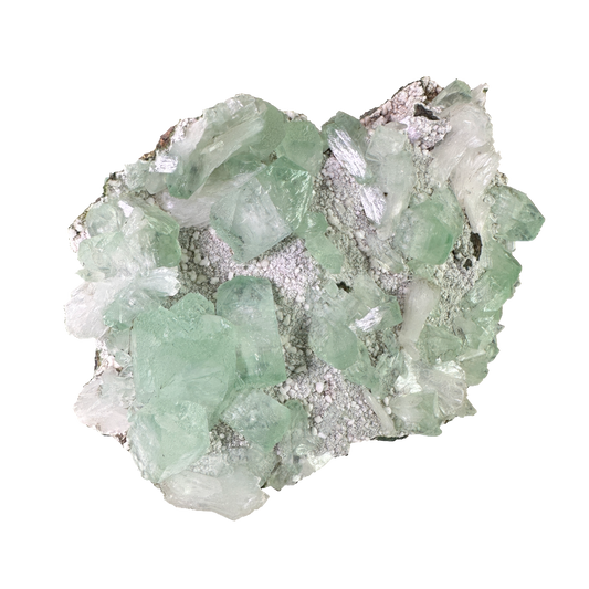 Green Apophyllite on White Heulandite