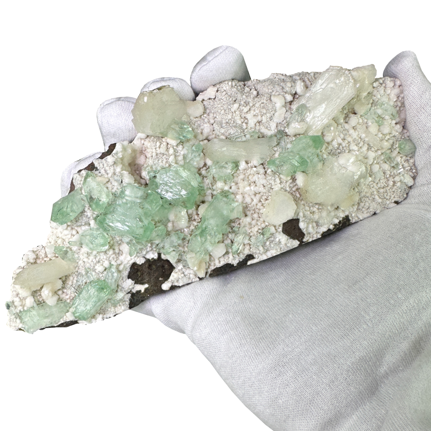 Green Apophyllite on White Heulandite