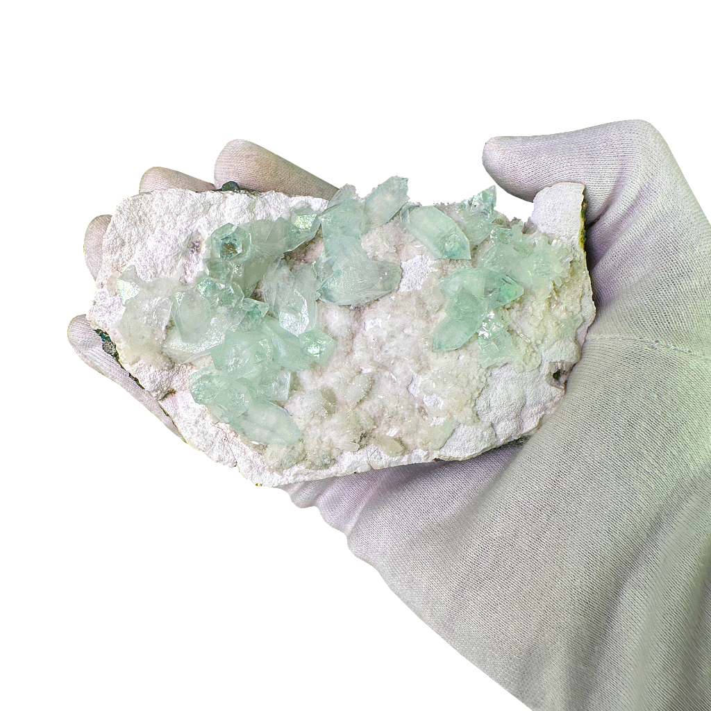 Green Apophyllite on White Mordenite