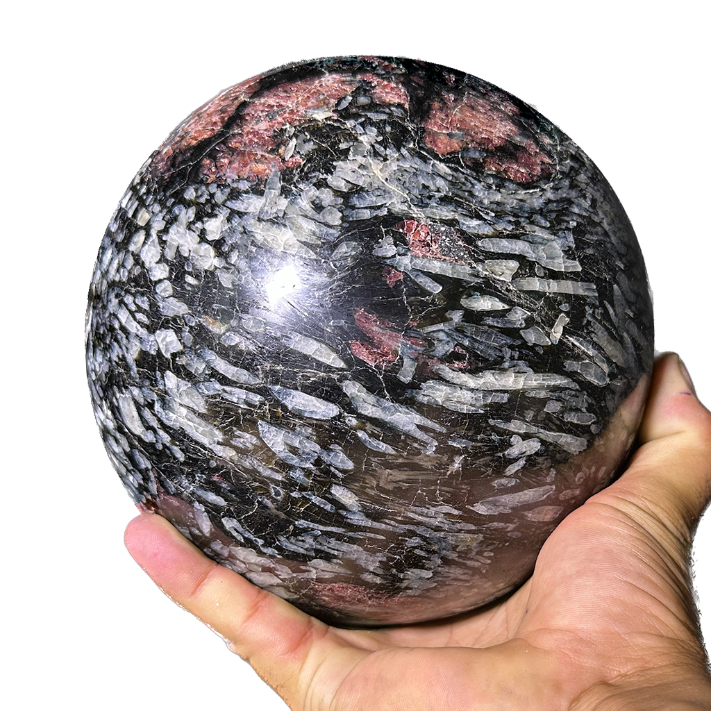 Garnet in Black Tourmaline Sphere