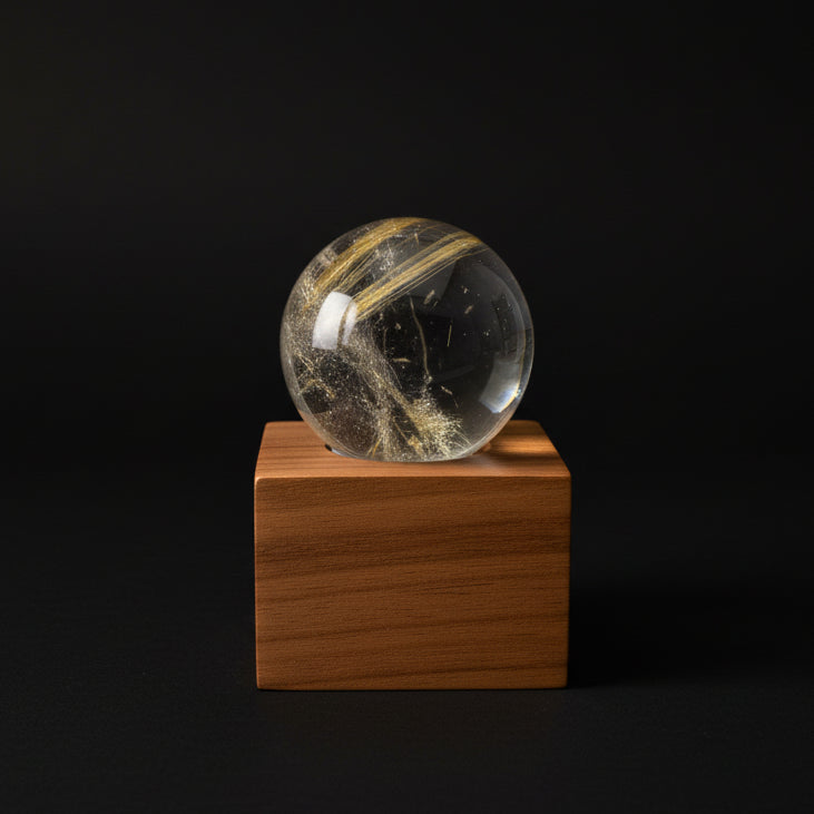 Golden Rutile in Quartz Sphere