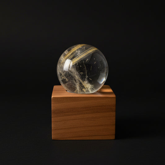 Golden Rutile in Quartz Sphere