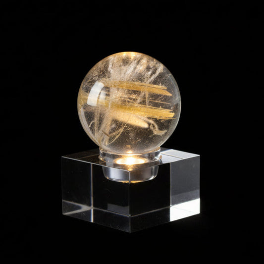 Golden Rutile in Quartz Sphere