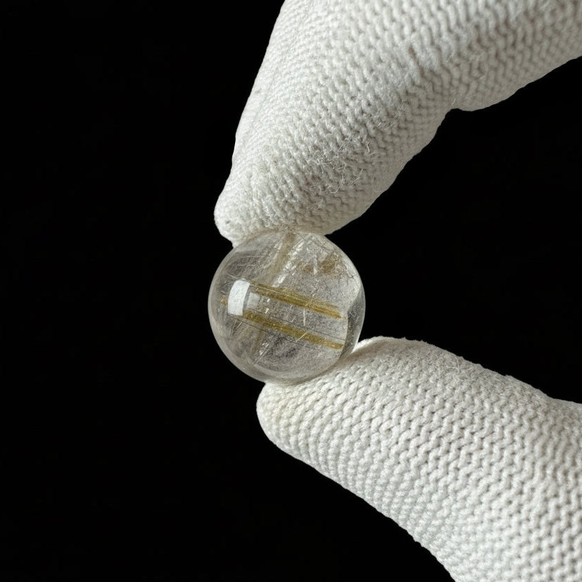 Golden Rutile in Quartz Sphere