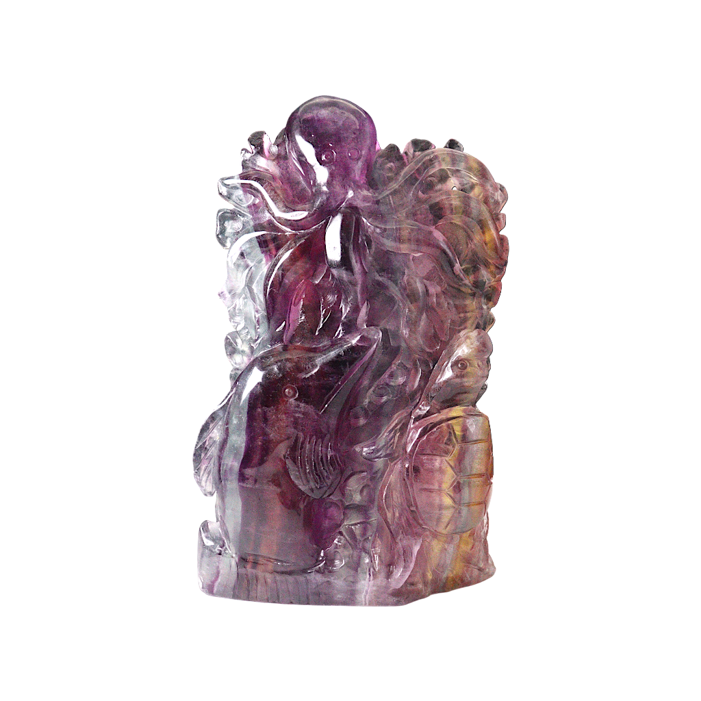 Multi-Coloured Fluorite Carving Octopus, Dolphin , Turtle