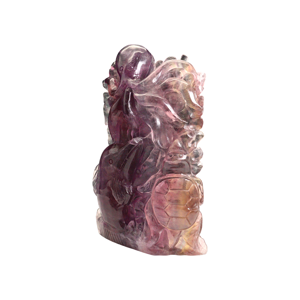 Multi-Coloured Fluorite Carving Octopus, Dolphin , Turtle