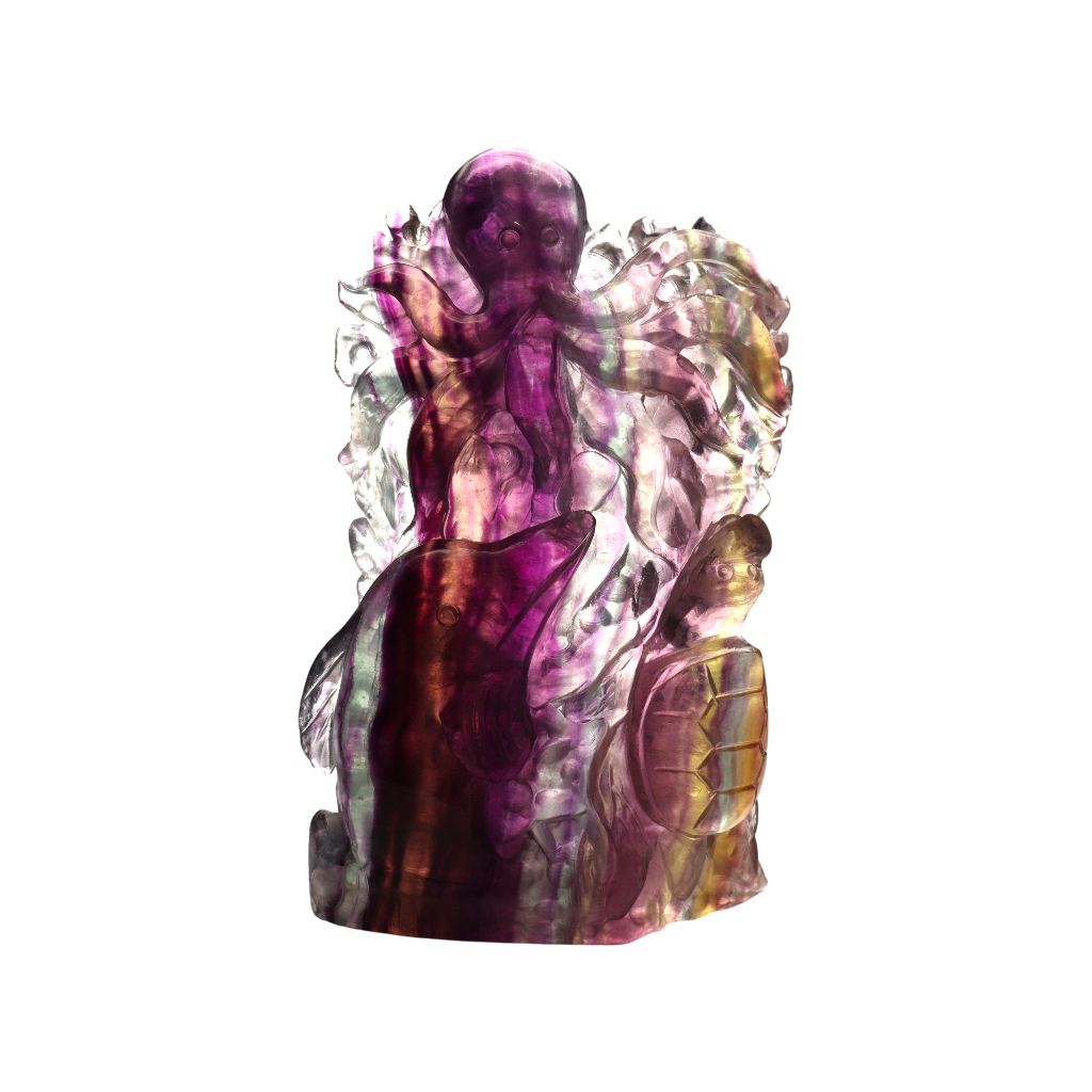 Multi-Coloured Fluorite Carving Octopus, Dolphin , Turtle