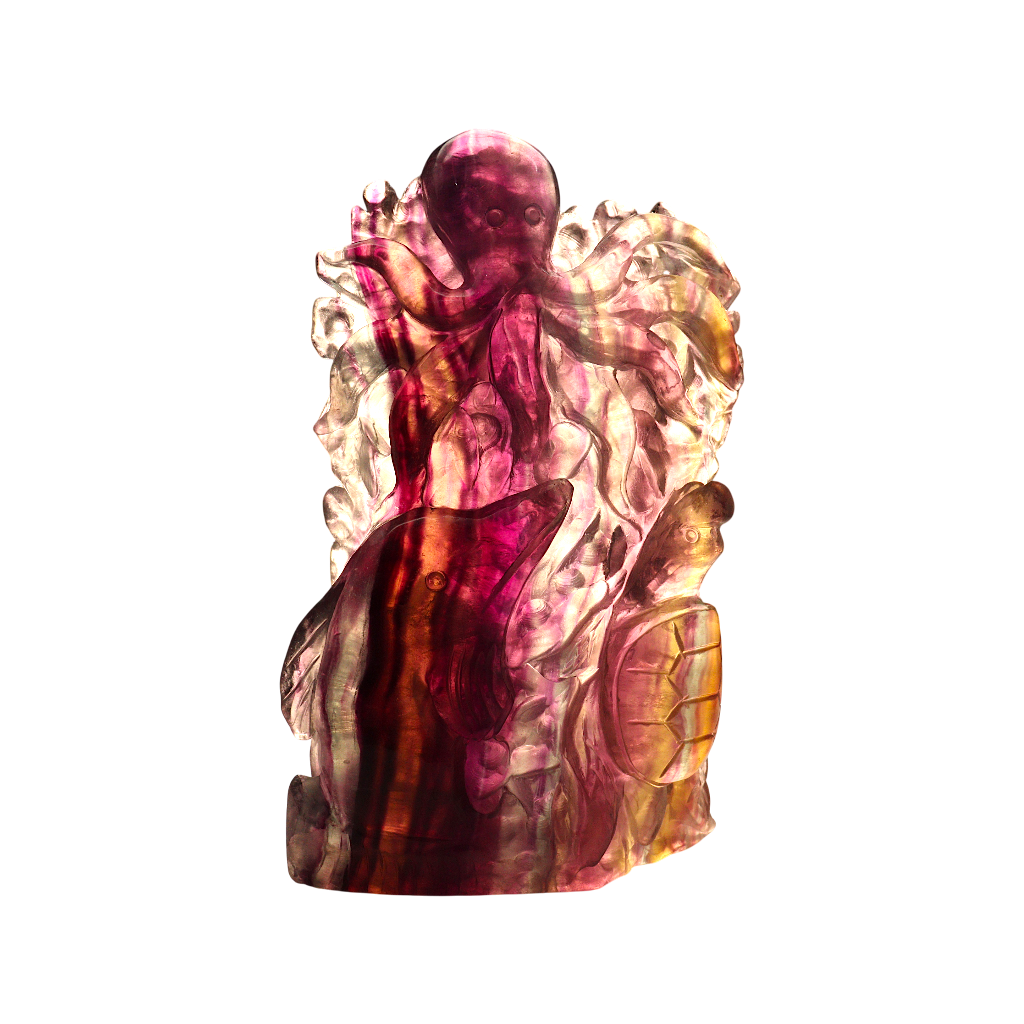 Multi-Coloured Fluorite Carving Octopus, Dolphin , Turtle