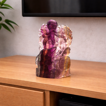 Multi-Coloured Fluorite Carving Octopus, Dolphin , Turtle