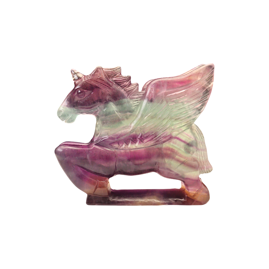 Unicorn Multi-Coloured Fluorite Carving