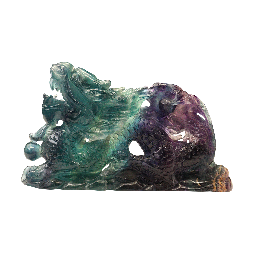 Dragon Multi-Coloured Fluorite Carving