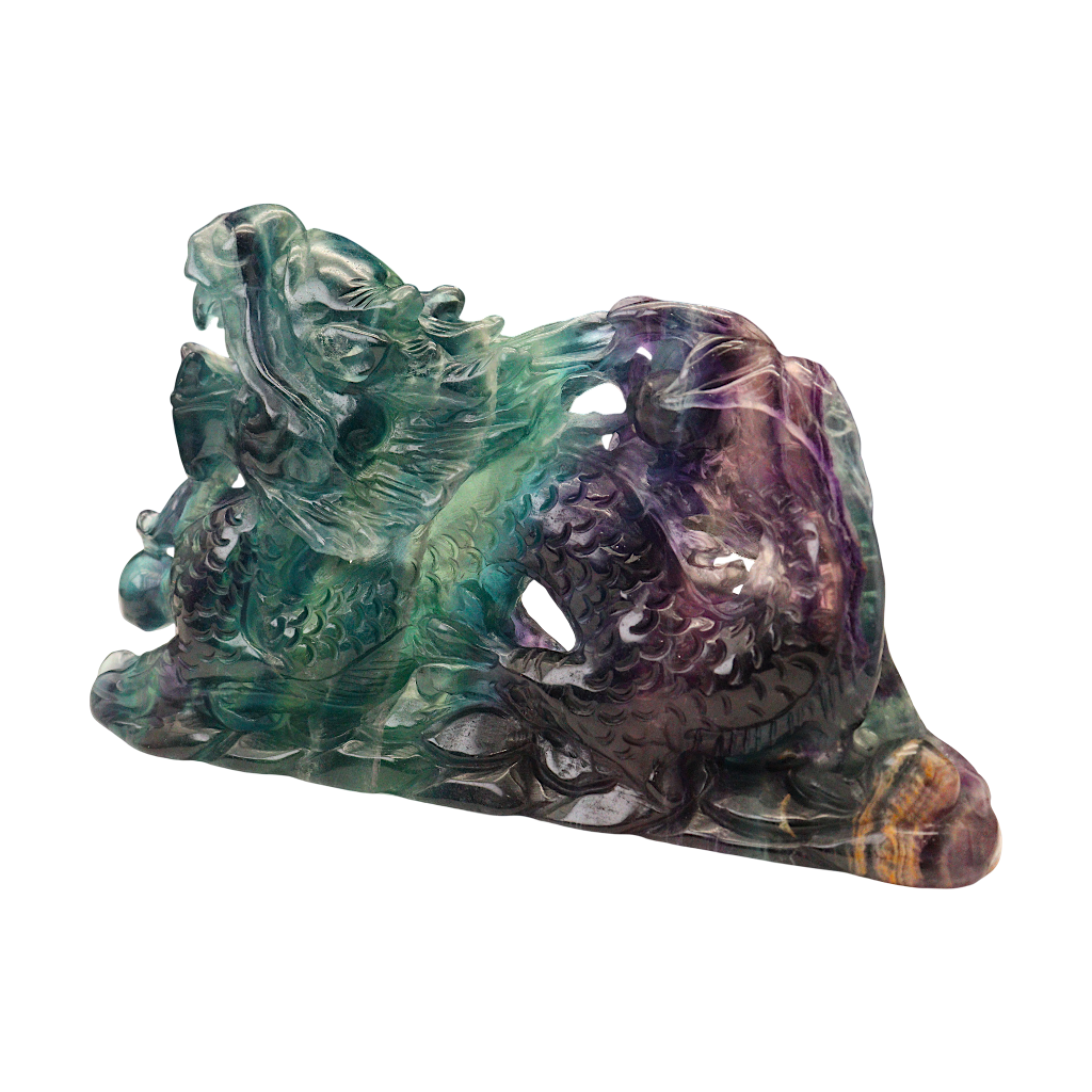 Dragon Multi-Coloured Fluorite Carving