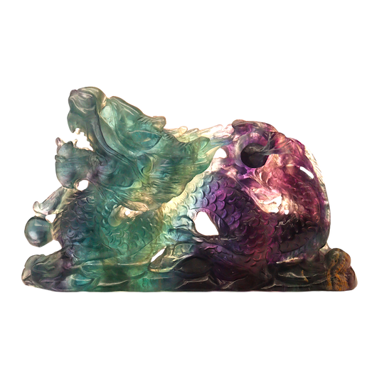 Dragon Multi-Coloured Fluorite Carving