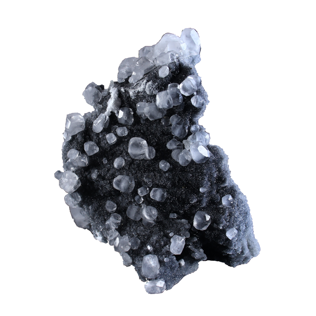 Calcite on Black Chalcedony