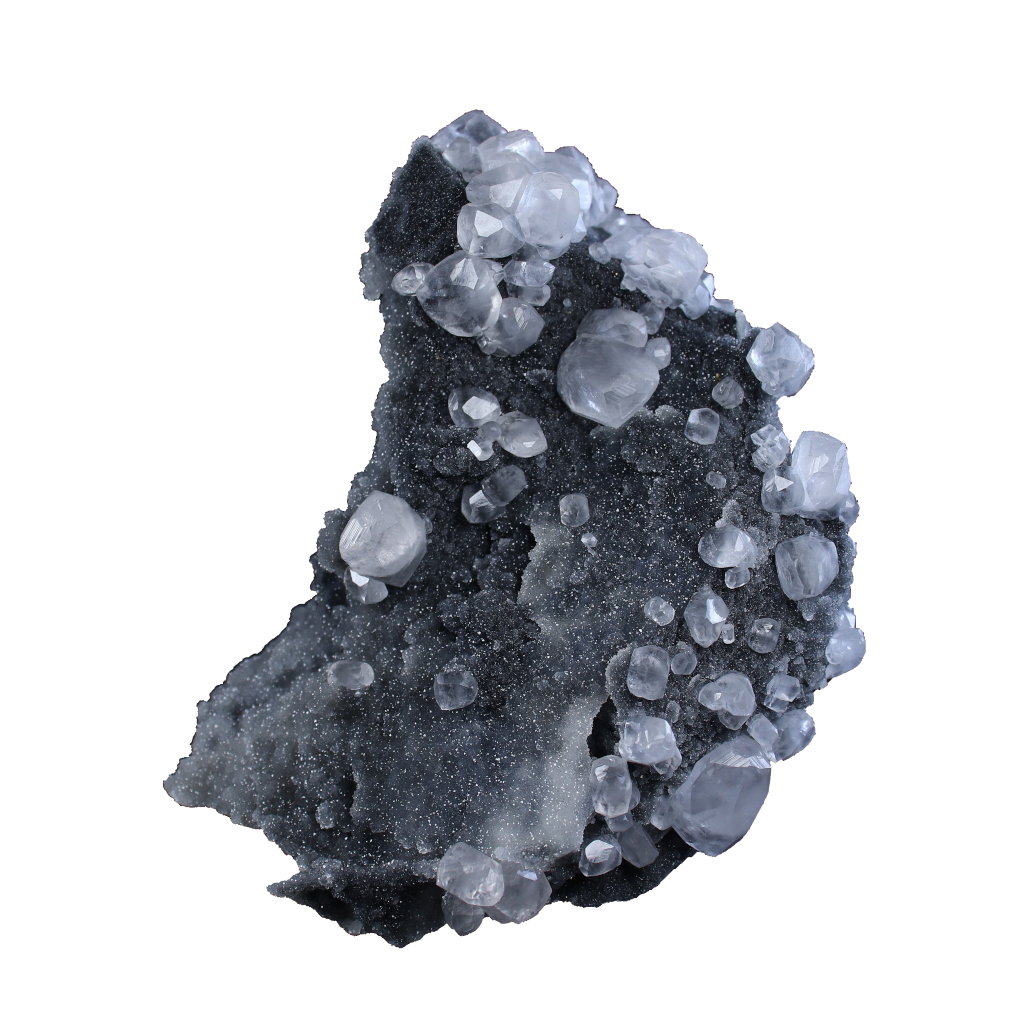Calcite on Black Chalcedony