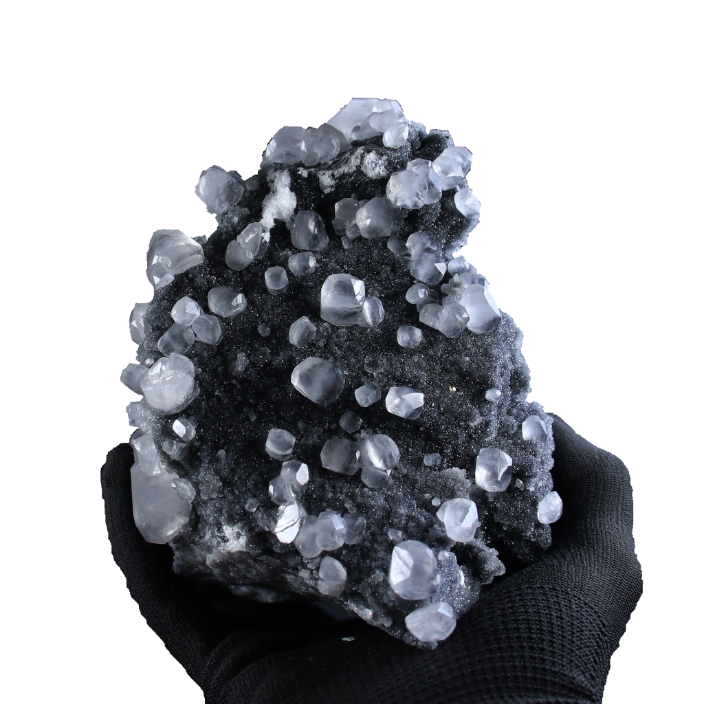 Calcite on Black Chalcedony