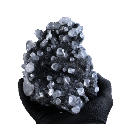 Calcite on Black Chalcedony