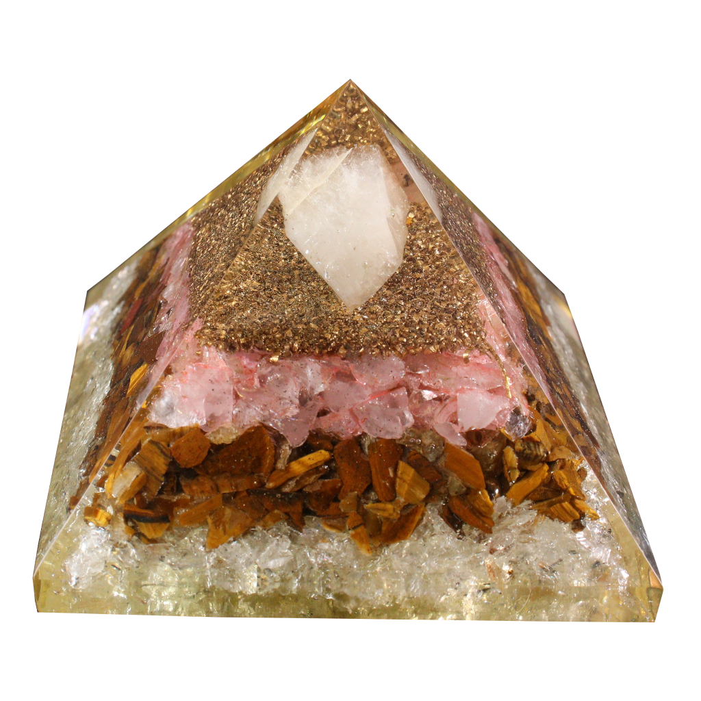 Quartz, Tiger Eye & Pink Quartz Resin Pyramid