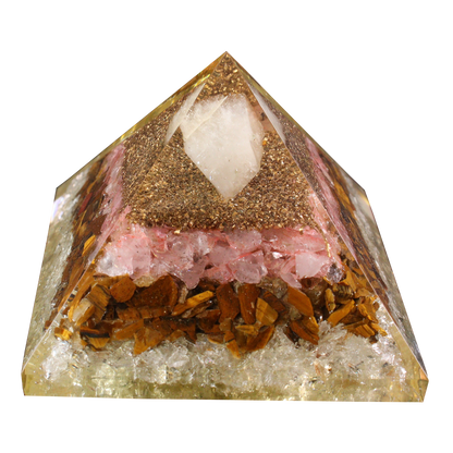 Quartz, Tiger Eye & Pink Quartz Resin Pyramid