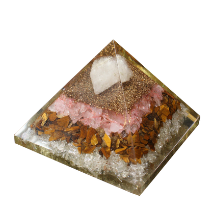 Quartz, Tiger Eye & Pink Quartz Resin Pyramid
