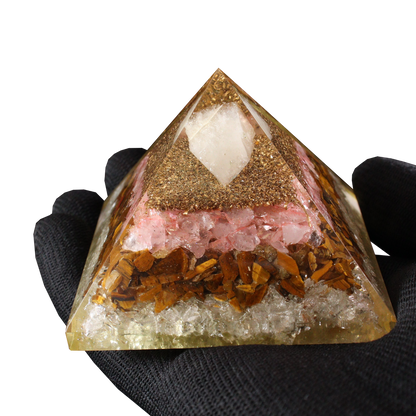 Quartz, Tiger Eye & Pink Quartz Resin Pyramid