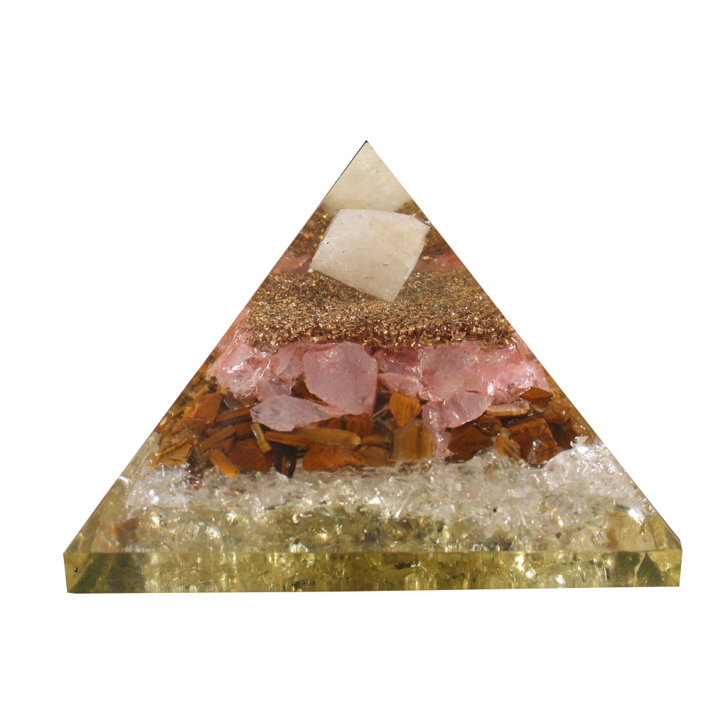 Quartz, Tiger Eye & Pink Quartz Resin Pyramid