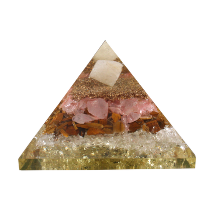Quartz, Tiger Eye & Pink Quartz Resin Pyramid