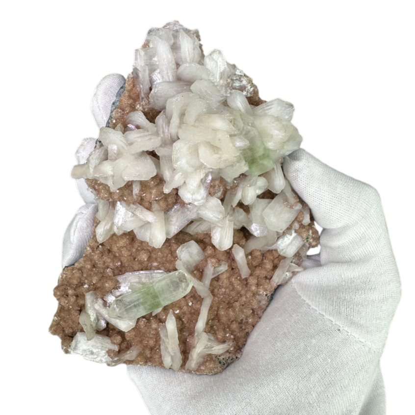 Green Apophyllite with Stilbite on Heulandite