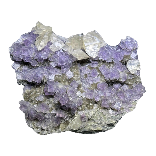 Calcite on Purple Fluorite