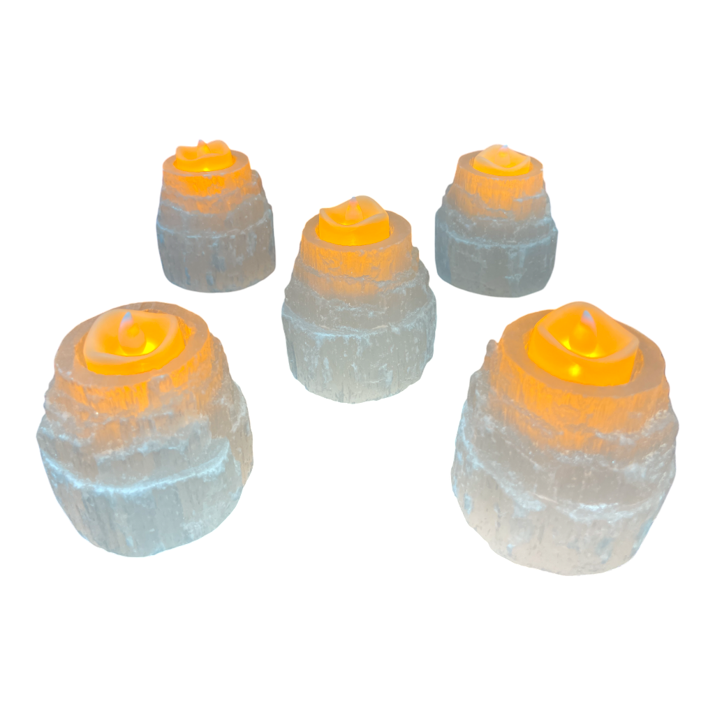 White Selenite Candle Holder