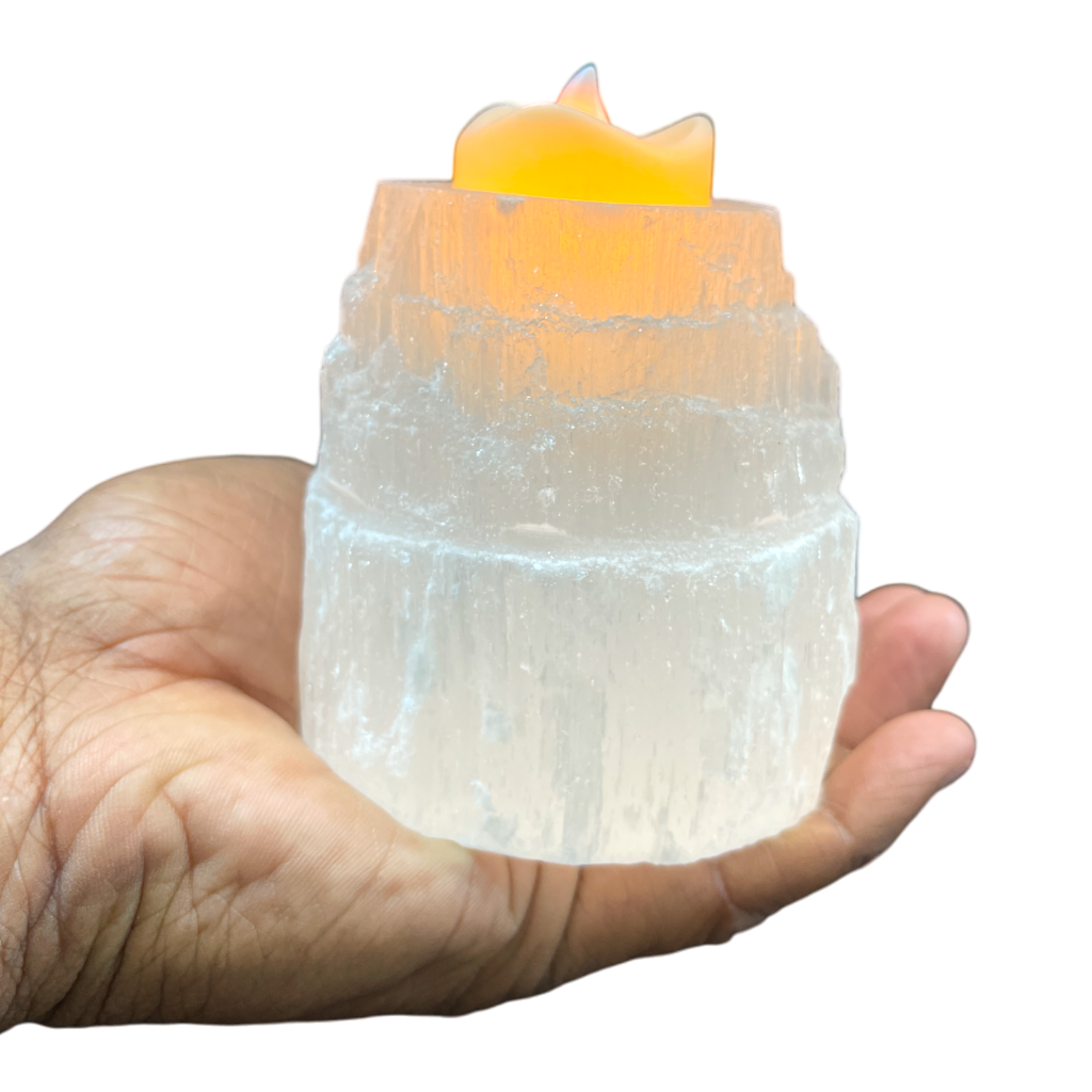 White Selenite Candle Holder