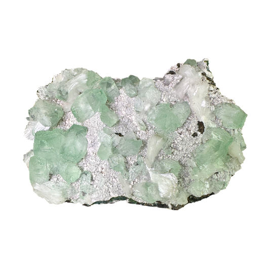 Green Apophyllite on White Heulandite