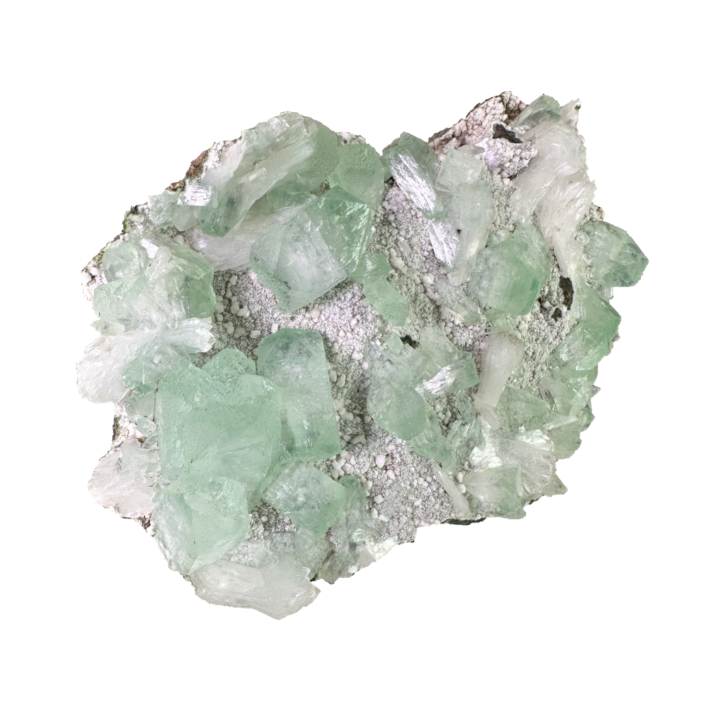 Green Apophyllite on White Heulandite
