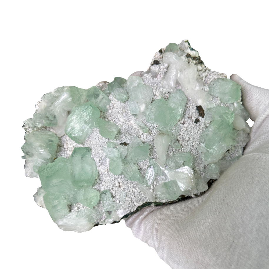 Green Apophyllite on White Heulandite