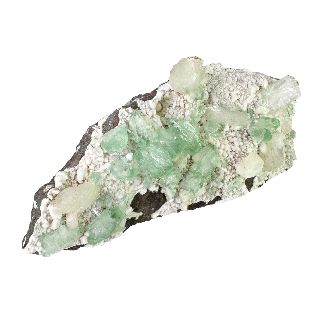 Green Apophyllite on White Heulandite