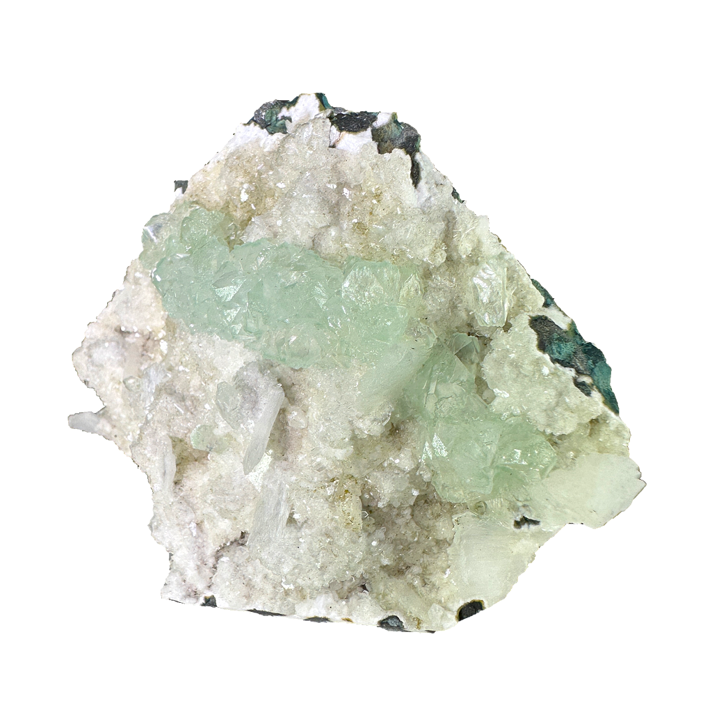 Green Apophyllite on White Heulandite