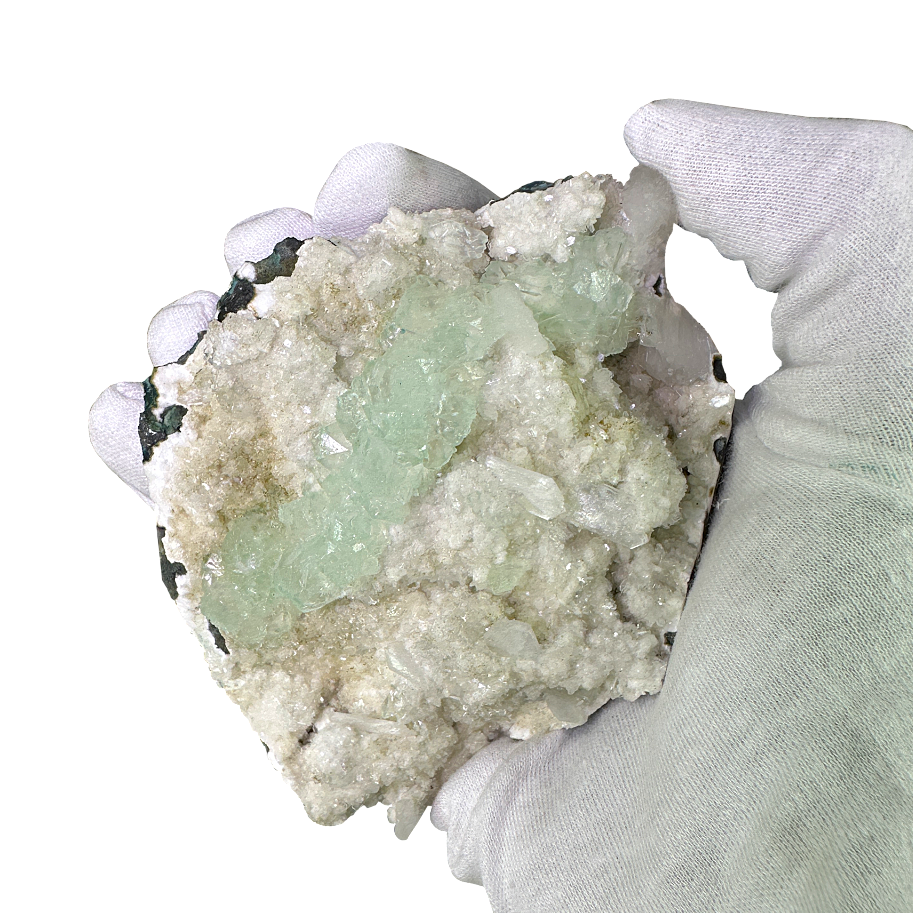 Green Apophyllite on White Heulandite