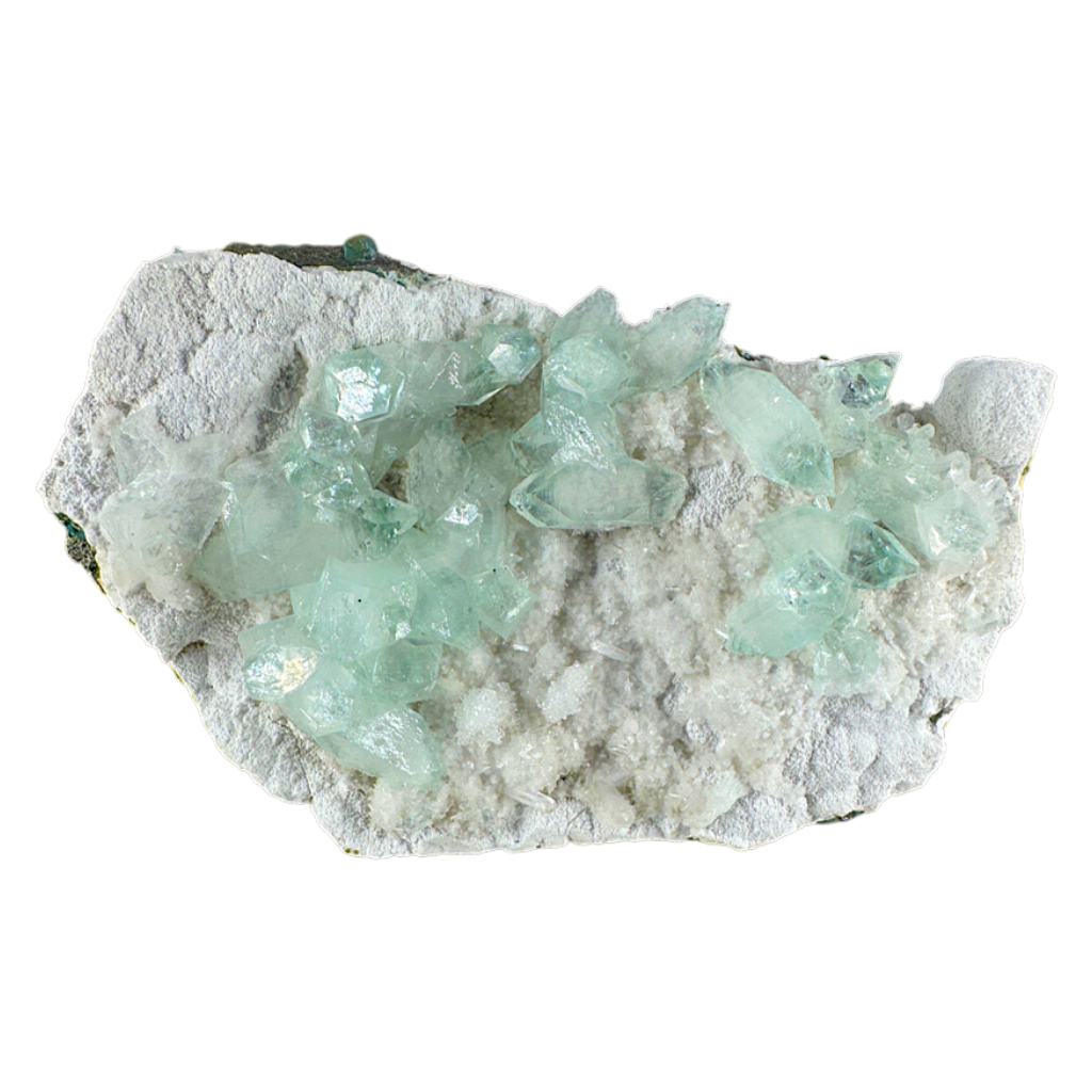 Green Apophyllite on White Mordenite