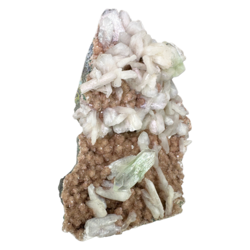 Green Apophyllite with Stilbite on Heulandite