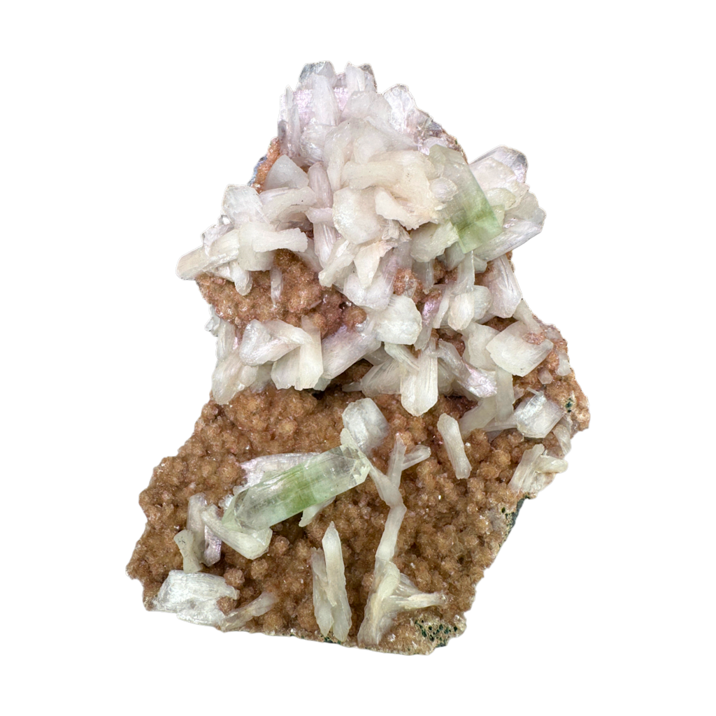 Green Apophyllite with Stilbite on Heulandite