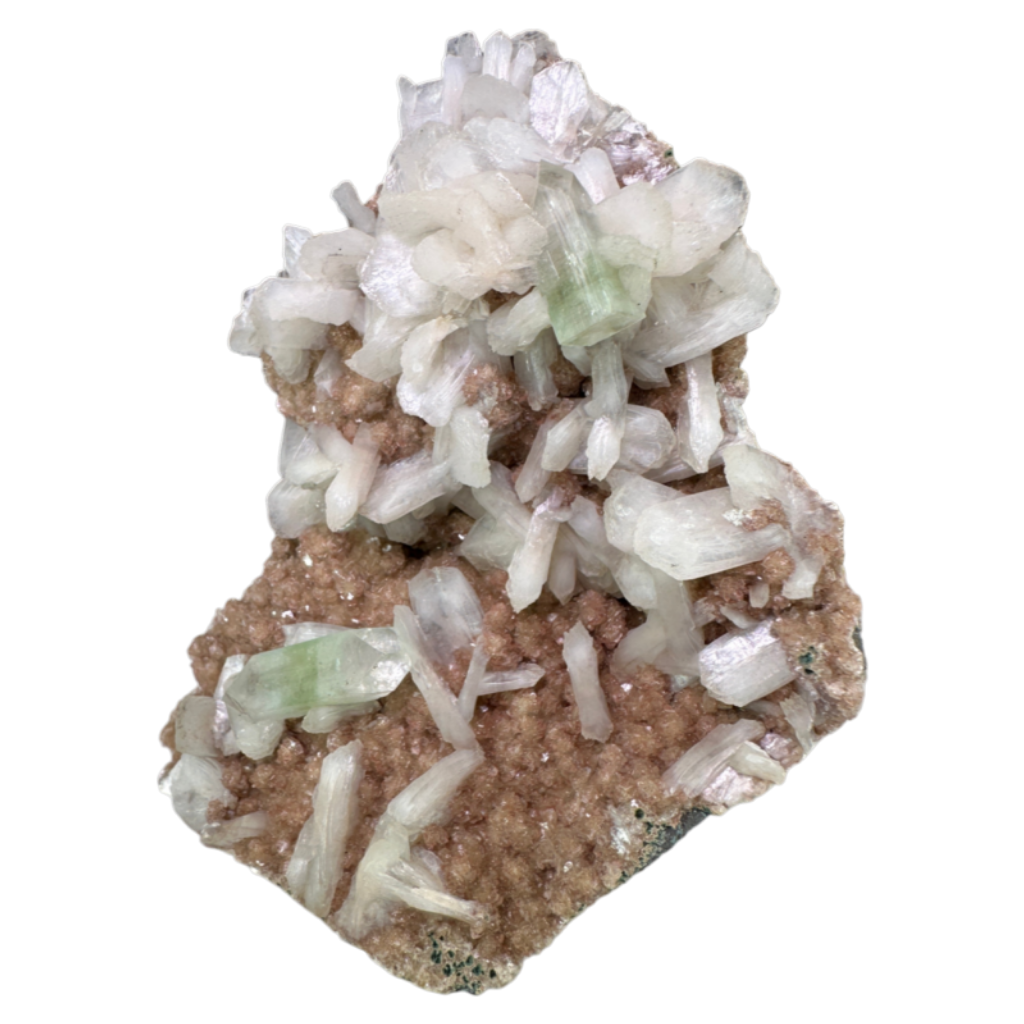 Green Apophyllite with Stilbite on Heulandite
