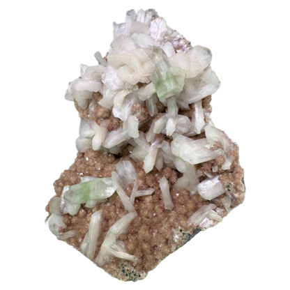 Green Apophyllite with Stilbite on Heulandite