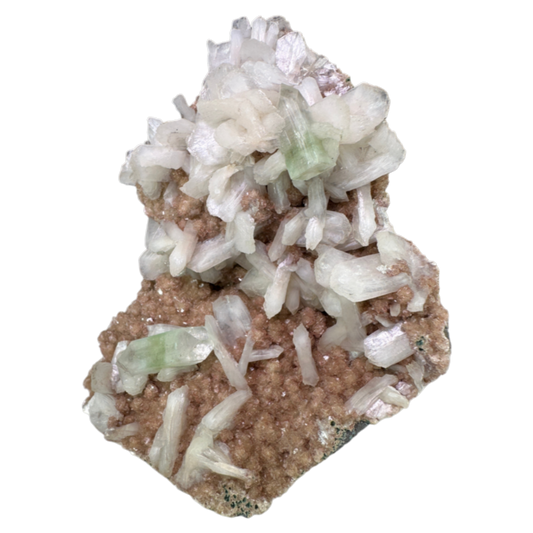 Green Apophyllite with Stilbite on Heulandite