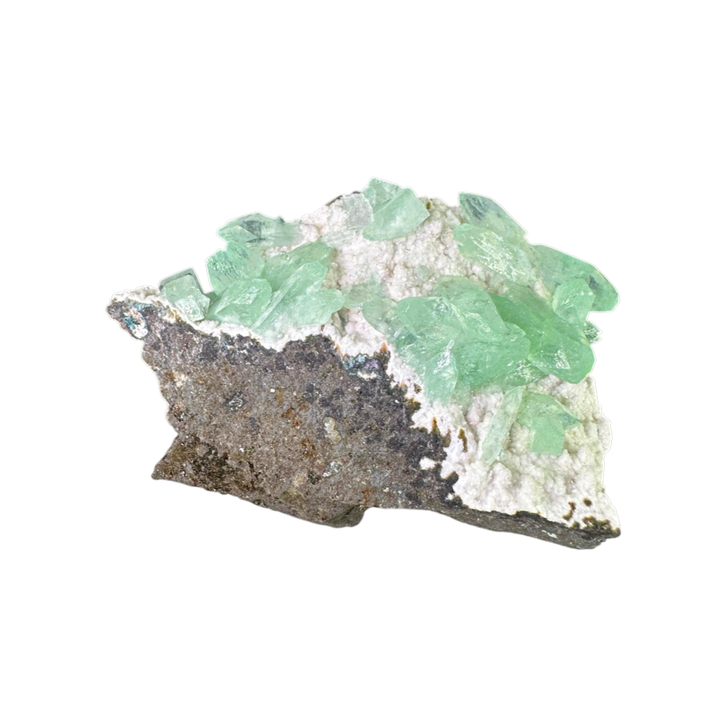 Green Apophyllite on White Mordenite