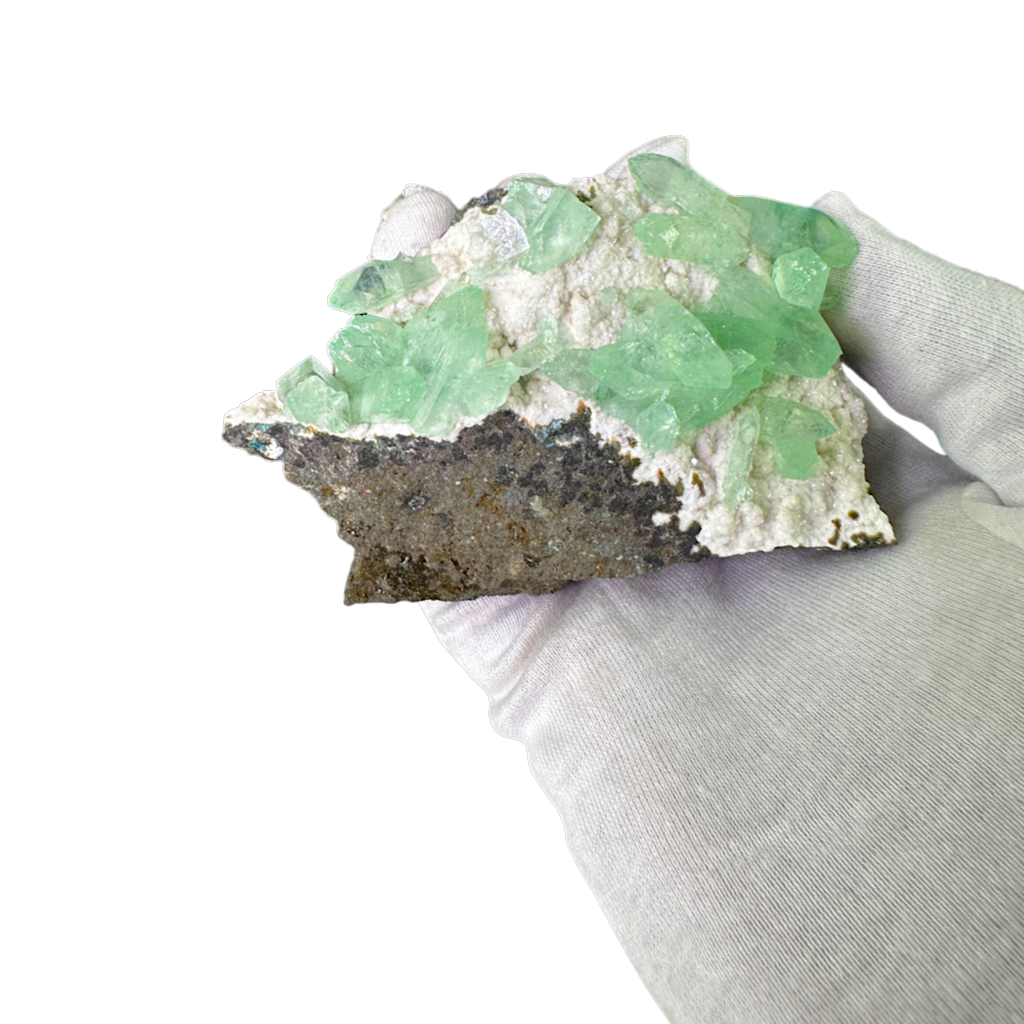 Green Apophyllite on White Mordenite