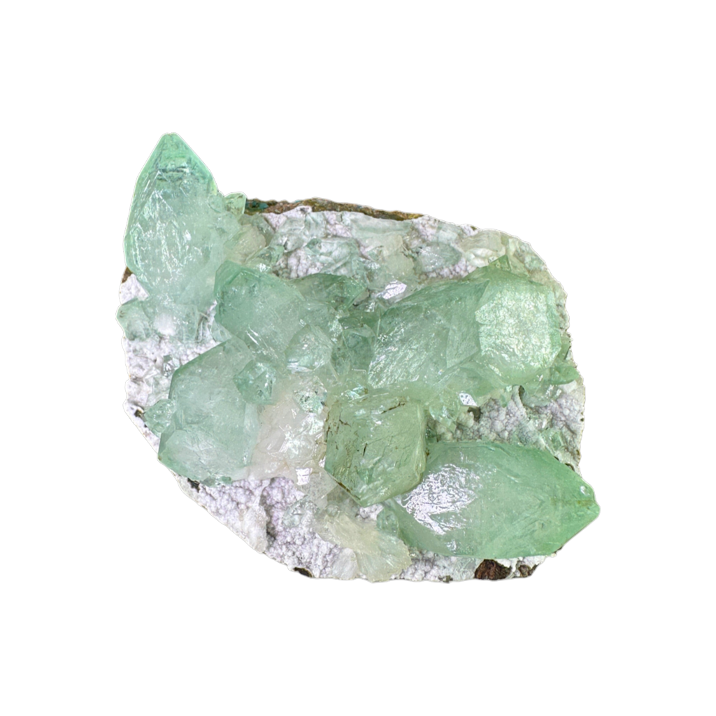 Green Apophyllite with Stilbite on Micro Heulandite